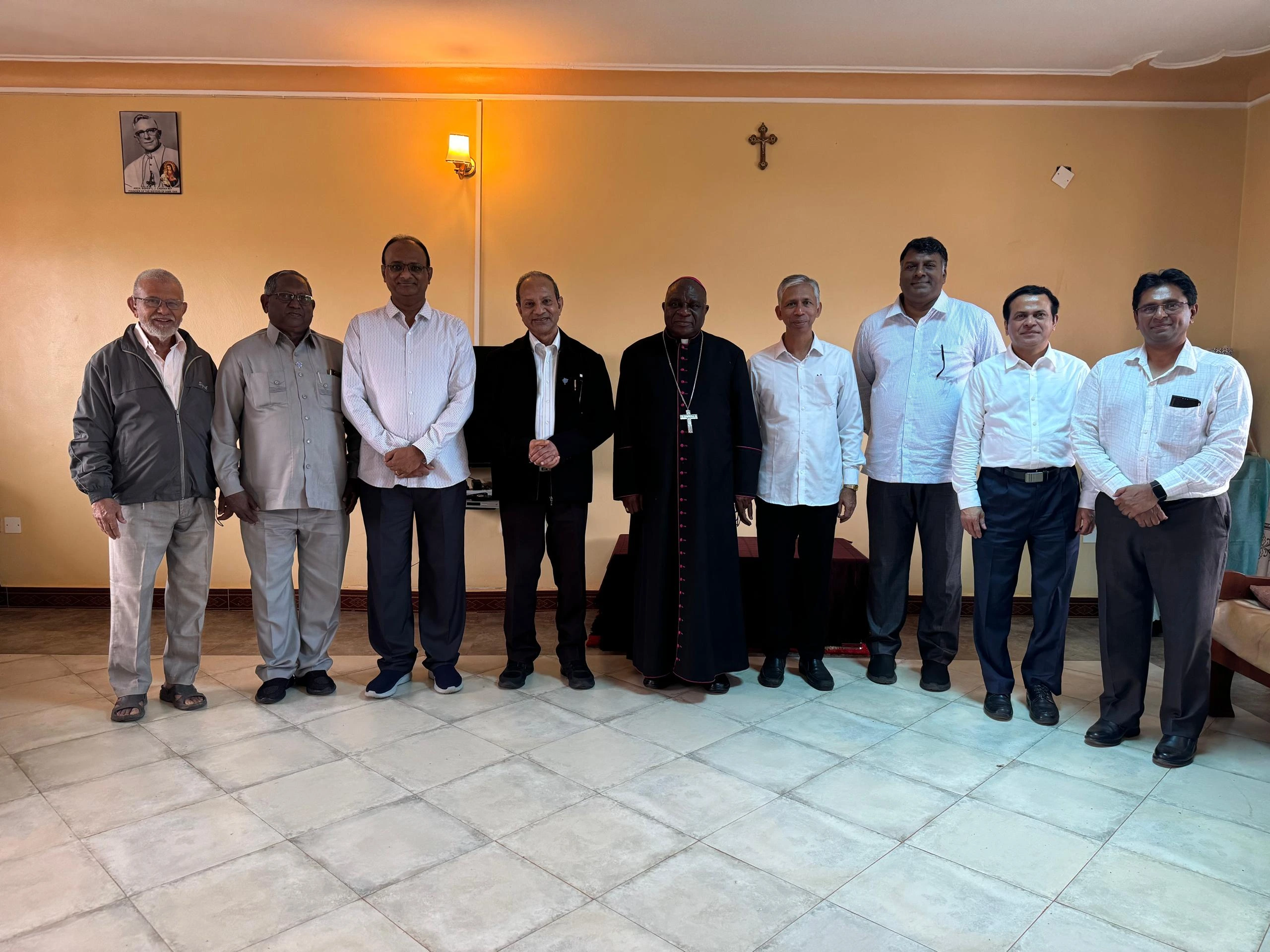 Superior General and visiting Brothers with Most Rev Paul Ssemogerere Archbishop of Kampala